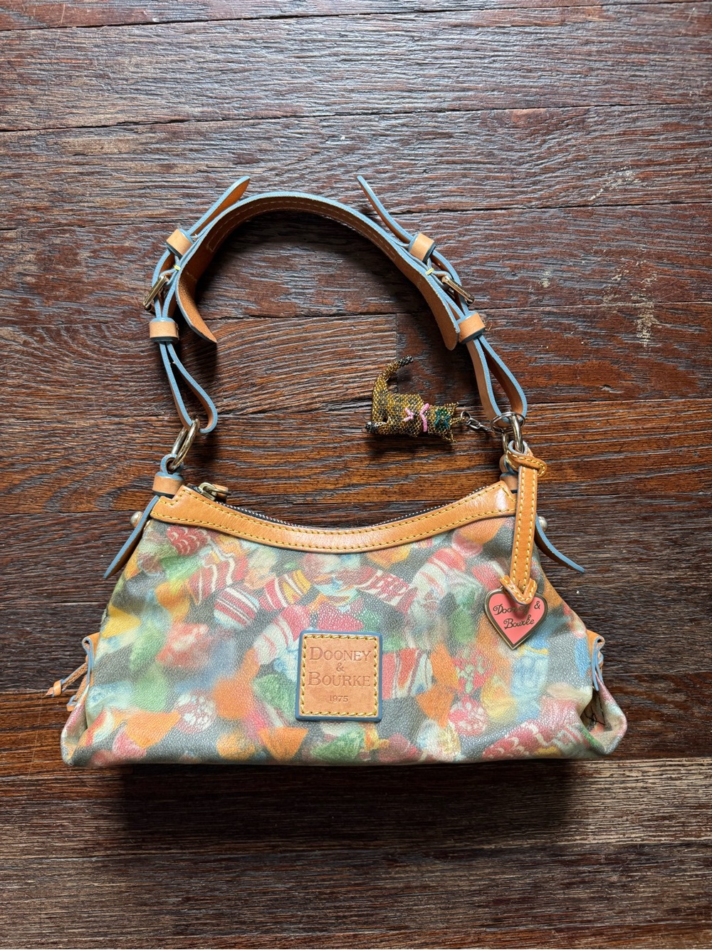 Dooney & Bourke Multicolor Floral Canvas Shoulder Bag with Tan Trim